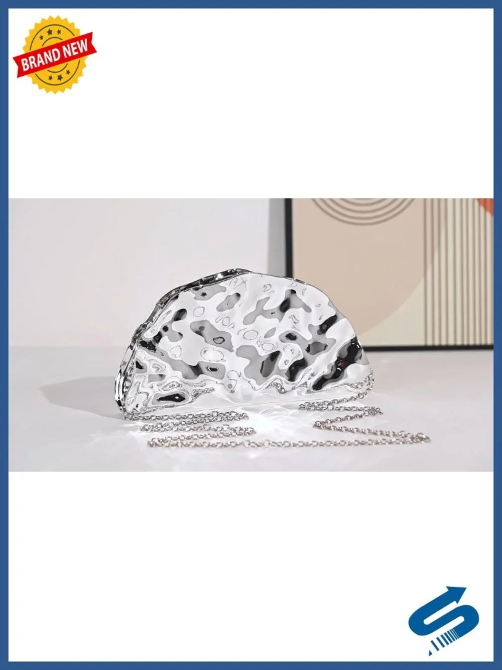 Acrylic Fan Clutch Purse Evening Bag with Detachable Chain Wedding Prom Cocktail